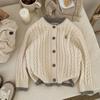 Suéter infantil 2025 primavera coreano novo meninos e meninas cor contraste bordado suéter bebê casual tricô cardigan