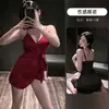 Lingerie sexy, camisola sedutora, estilo desejo puro, amarração em seda gelada, vestido curto de alta qualidade com decote profundo em V vazado, camisola