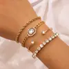 Bestseller transfronterizo: Conjunto de cinco piezas estilo europeo y americano de pulseras apilables de cadena de oro para mujer, moda diaria con un toque de alta gama, venta al por mayor