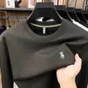 Moletom de Algodão Pesado Masculino Gola Redonda Outono 2026 Novo Casual Solto Bordado Manga Longa Camiseta Masculina Camada Base