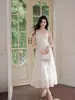 Lindo Vestido Tomara que Caia com Decote V para Mulheres, Estilo Francês Verão 2026 Costas Nuas Sexy Vibes de Férias Vestido Longo Evasê para Mulheres