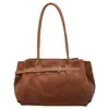 Nova bolsa tote de camurça outono/inverno para mulheres, com textura vintage, detalhe de cinto e grande capacidade, perfeita para o dia a dia e pode ser carregada sob o braço ou como bolsa de ombro.