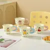 Caneca de Café da Manhã de Menina de Desenho Animado com Coração e Alça de Contas Taça de Vidro Caneca Cerâmica de Escritório Caneca Vermelha Caneca de Alto Valor Estrela