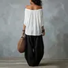 Moda Femenina Transfronteriza Europea y Americana Nueva 2026: Conjunto de Pantalones Casuales de Pierna Ancha de Gama Alta con Top de Color Sólido Hombros Descubiertos
