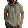 Camisa de Algodão e Linho Europeia Camiseta de Praia Moletom com Capuz Moletom com Capuz de Manga Curta Primavera Verão Casual Masculino