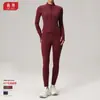 Conjunto Esportivo de Outono Inverno para Mulheres, Secagem Rápida, Respirável, Jaqueta de Manga Longa, Cintura Alta, Levanta Bumbum, para Corrida, Fitness, Ciclismo, Conjunto de Duas Peças