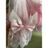 Meias Lolita Estilo Japonês com Laço para Mulheres, Renda Rosa Fofa com Acabamento Branco, Meias Longas Acima do Joelho