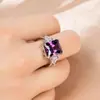 Joias Hailian Série de Pedras Preciosas Coloridas de Imitação Anel Estilo Quadrado Retro de Luxo Leve para Mulheres Moda de Nicho Anel Aberto Atacado