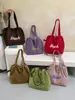 Bolsa Tote de Camurça Feminina com Cordão Grande Capacidade para o Dia a Dia Bolsa de Ombro Único Estilo Coreano Estilo Ins Bolsa para Aula de Estudante Universitário de Mão