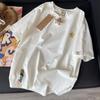 Outono e Inverno Novo Saco de Papel Xcstarry 320g Estrela Colorida Bordada Camiseta de Manga Curta Engrossada Feminina Solta de Meia-Manga 5017