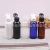 Botella negra de tapa abatible 80 ml, botella blanca para loción, botella con tapa de mariposa marrón, botella dispensadora de hidrosol azul 80 ml, botella verde