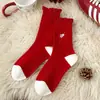 2026 Año del Caballo Año del Zodiaco Calcetines Rojos para Mujer Otoño e Invierno de Caña Media de Algodón Calcetines Rojos de la Suerte con Dibujos de Gato Flocado para Año Nuevo