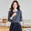 Camisa Bordada Colorida com Gola Contrastante Patchwork Estilo Novo Primavera e Outono para Mulheres, Blusa de Nicho com Design Artístico Francês de Manga Longa