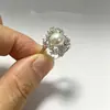 Anel Geométrico Transfronteiriço com Zircônia Completa e Pérola Prata de Lei S925 Luxo Leve Joia de Alta Qualidade Ajustável Anel DIY Base para Anel Estilo Ins