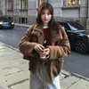 Sc2026 estilo coreano otoño e invierno diseño versátil cálido piel integrada lana de cordero gamuza abrigo grueso mujer