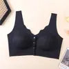 Sujetador de Espalda Invisible con Botones Frontales en Talla Grande con Copas Completamente Fijas de Algodón con Látex y Tirantes Anchos