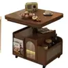 Mesa de chá toda em madeira maciça para salas de estar pequenas, mesa lateral multifuncional para sofá, mesa de chá dobrável móvel, suporte de chá com rodinhas de altura ajustável