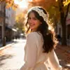 Faixa de cabeça de tricô floral estilo pastoral francês transfronteiriça europeia e americana, faixa de cabeça de flor de crochê feita à mão para meninas, perfeita para passeios e sessões de fotos