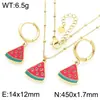 Serie de Frutas Dulces de Verano Fruta Colorida con Goteo de Aceite Manzana Cereza Cadena Dorada de Acero Inoxidable para Clavícula Juego de Dos Piezas