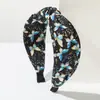 Diadema He Ming Estilo Coreano Moda y Hermoso Bloque de Color Estampado de Mariposa Diadema Ancha para Mujer Estilo Bohemio Accesorio Versátil para el Cabello