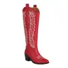 Botas de cavaleiro pontudas para comércio exterior 43 plus size botas de moda grossas fornecimento botas femininas bordadas com bordado salto alto 40 cano alto novo