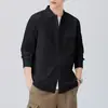 Jaqueta Camisa Casual de Trabalho Tendência Estilo Japonês para Homens, Roupa de Algodão Puro de Manga Longa Estilo Artístico de Hong Kong com Toque de Luxo