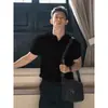 Camiseta Masculina de Verão Cor Sólida Cleanfitt Gola Henry Manga Curta Estilo Novo Americano Casual de Alta Qualidade Ombro Direito Slim Fit