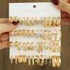 Brincos de metal texturizado em forma de C, europeus e americanos, de alta qualidade, personalizados para mulheres, conjunto de brincos de argola simples vintage, conjunto de 6 peças