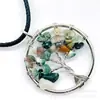 Colgante Redondo de 30 mm Árbol de la Vida Cristal Natural Ágata Árbol Colorido Árbol de la Fortuna Grava Envuelto en Alambre Accesorios Ecológicos