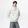 Moletom com Zíper Cinza Pesado Casual Esportivo Estilo Americano Outono Com Capuz Masculino Retro Solto Tendência Marca Meio Zíper