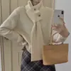 Camisa de Punto con Cuello Cuadrado y Bufanda Desmontable Verde Limón Té Verde Top para Mujer 2024 Nuevo Suéter Básico Interior Reductor de Edad
