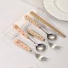 Set de Tres Piezas de Palillos, Tenedor y Cuchara con Mango de Cerámica, Vajilla Portátil Linda para Niños para Exteriores, Set de Vajilla de Acero Inoxidable