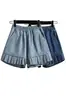 Foto real de shorts rectos holgados de mezclilla lavada, nuevo versátil casual de pierna ancha hasta la rodilla para mujer, talla grande, verano 2026