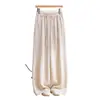 Pantalones de pierna ancha de lino de seda de morera para mujer, pantalones de lino con sensación fresca, nuevos de verano 2026, cintura alta elástica, transpirables, de pierna recta