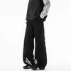 Nueva colección de otoño: Pantalones deportivos para hombre de longitud extendida, corte alto, con tres rayas, pierna recta, pierna ancha, corte holgado, talla grande, estilo casual moderno