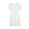 Diseñado con Bordes Volantes, Cuello Redondo, Mangas Cortas, Vestido Blanco para Mujer, Nuevo Estilo Verano 2026, Elegante y Adelgazante de Longitud Media