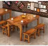 Mesas y sillas de hotel de madera maciza carbonizada, mesas y sillas de restaurante de comida rápida, mesas y sillas de tienda de fideos, bocadillos, restaurante de barbacoa y hot pot, combinación de mesa y silla de comedor comercial
