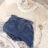 Shorts finos de algodão com cintura alta e stretch para bebês meninas, coleção primavera/verão, com estampa de botão de flor e barra dobrada