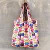 Bolsa de compras mediana a rayas con estampado de cuadros, plegable, ecológica, de nailon, estilo momia, coreana