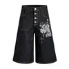 Pantalones Cortos de Mezclilla Estampados Estilo Urbano para Hombre, Verano Ajuste Holgado, Marca de Tendencia, Shorts Rectos de Pierna Ancha con Cierre de Botón