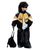Chaqueta de motocicleta para niños con diseño de bloques de color, nuevo modelo de primavera 2026, chaqueta de carreras con cuello alto a la moda y genial estilo coreano para niños