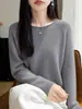 Suéter para Mujer Otoño Invierno Nueva Llegada Primera Línea Listo para Usar Borde Enrollado Cuello Redondo Tejido Versátil Holgado Color Sólido Manga Larga Tejido para Damas
