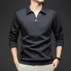 Nova Camiseta Masculina de Manga Longa Outono 2026 para Homens Jovens e de Meia-Idade, Cor Sólida Casual Versátil Camada Base