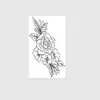 Adesivo de Tatuagem Estilo Esboço de Roseira Desenho de Linha Preto e Branco Flores Folhas Artístico Fresco Impermeável Duradouro Adesivo de Braço