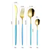 Vajilla portuguesa de acero inoxidable, cuchillo y tenedor, cuchara, cuchillo y tenedor para carne dorados de Amazon, juego de vajilla occidental transfronteriza de cuatro piezas