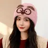 Chapéu de Tricô Fofo com Orelhas de Gato para Mulheres no Outono e Inverno, Chapéu de Lã Quente para Cabeça Grande, Chapéu Frio Cartoon com Rosto de Gato Mostrando Orelhas Pequenas para Proteção contra Frio