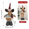 Muñeco de muñeco de nieve y reno navideño con patas retráctiles, gorro tejido, adorno para escaparate, decoración marrón transfronteriza