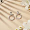 Pendientes de botón de círculo completo con incrustaciones de diamantes, aguja de plata de ley S925 chapada en oro real, pendientes de personalidad de estilo nicho de alta gama con diamantes, accesorios versátiles para las orejas