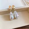 Pendientes de botón con colgante de perla de guisante ovalada de aguja de plata Pendientes de botón Estilo retro francés Joyería para orejas de moda simple de lujo ligero