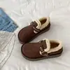 Zapatos BOKEN de Suela Gruesa con Felpa Adentro para Mujer Estilo Nuevo 2026 Invierno Noreste Abrigadores Totalmente Cerrados Zapatos de Algodón con Piel BOKEN para Mujer